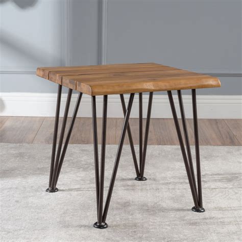 noble house teak finish rustic metal table|Rustic Industrial Acacia Wood Accent Table with .